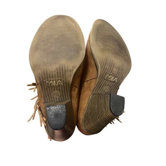 Mia Lindsie Brown Suede Leather Ankle Boots Side Zip Fringe Tassels Size 8.5 - Picture 14 of 16